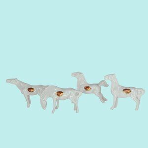 Set Of 4 Vintage Bone China Japan White Porcelain Horse Figurines With Stickers